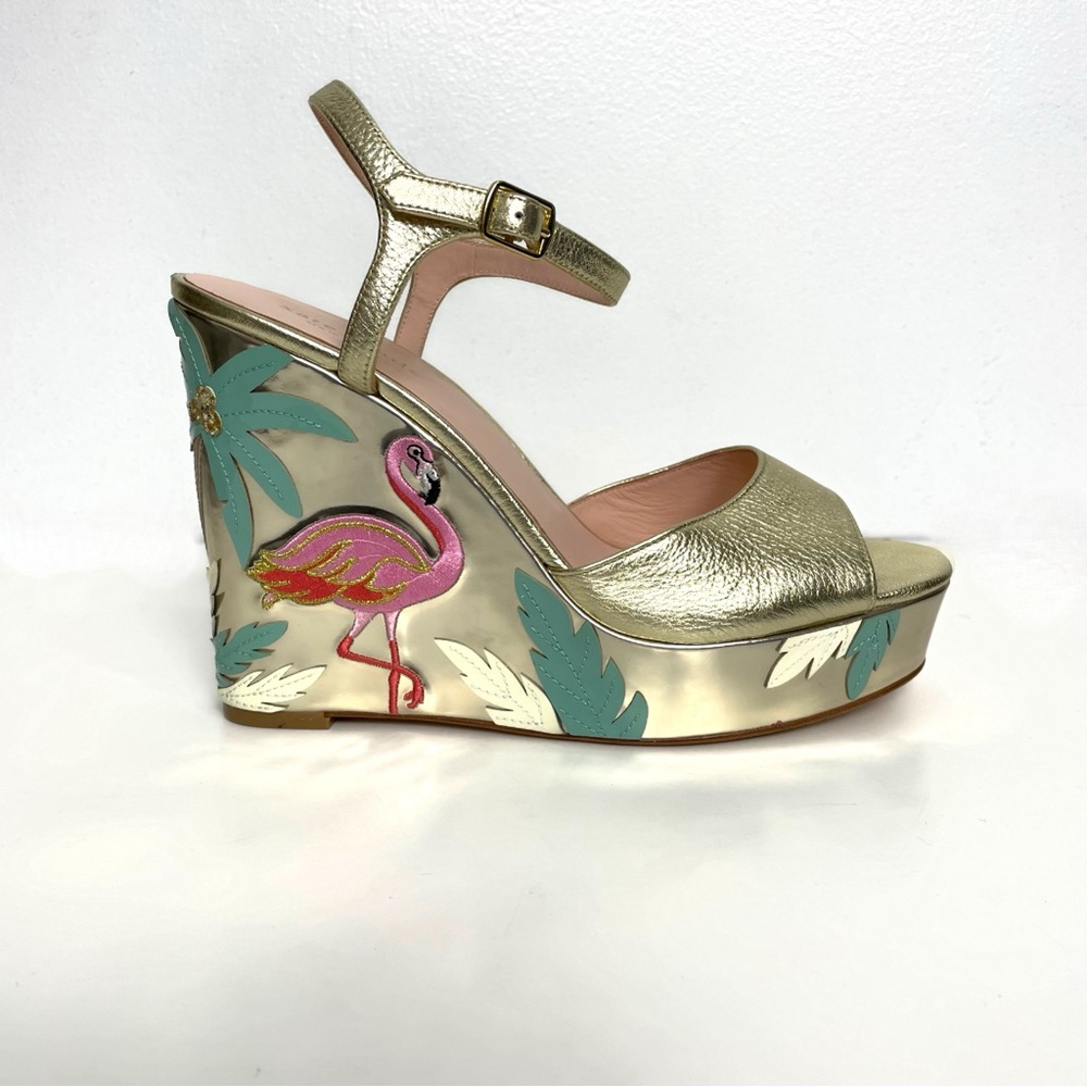 EUC - Kate Spade Darie Tropical Wedge in Gold - 9